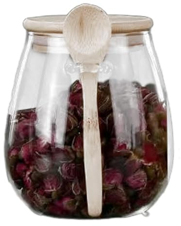 Furtryvl Barattolo di zucchero con coperchio e cucchiaio,barattoli con cucchiai e coperchi, Contenitore per alimenti ermetico con coperchio in legno, Contenitore per zucchero, contenitori per