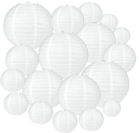 18Pcs White Paper Lanterns Chinese Japanese Decorative Hanging Round Paper Lanterns 4' '6'' 8'' 10'' 12'' for Valentine Anniversary Wedding Baby Shower Birthday Party Indoor Outdoor Decorations