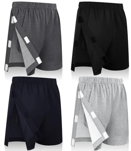 Twistover Pantaloncini da uomo con tasche a strappo, per recupero post-chirurgico, pantaloncini laterali con tasche per uomini e donne, Nero, grigio, blu, grigio chiaro, L