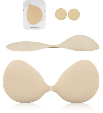 CUKIN Soutien-Gorge AdhéSif en Silicone Soutien-Gorge sans Bretelles Invisible et Collant, Soutien-Gorge RéSistant à la Transpiration pour Les Robes sans Bretelles avec Couvre-Mamelons,Coupe C