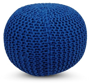 ARJORA Pouf rond 100 % coton tricoté à la main – Décoration d'intérieur pour canapé, peut être utilisé comme repose-pieds pour salon, chambre d'enfant, terrasse, salon, 45,7 x 35,6 cm – Bleu