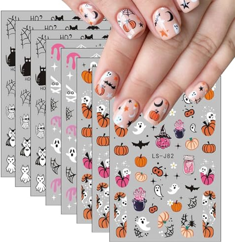 Evadollina nail Sticker Halloween 8 Sheets Pumpkin nail Art, Charms, Accessories, Design, Christmas (Type A)