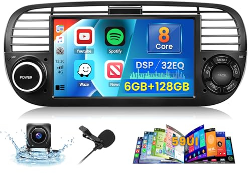 [6G+128G] Inefala Android 15 Autoradio per Fiat 500 2007-2015 con Wireless Carplay Android, 7 Pollici Touchscreen Radio con Navi GPS WiFi RDS/FM Bluetooth EQ SWC Retrocamera Mic (Nero)