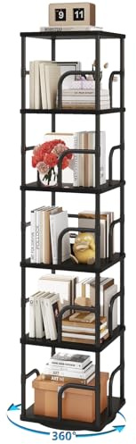 IBUYKE Estantería Giratoria de 5 Niveles,Display girevole a 360°,Estanteria Esquinera de Pie para Niños,Estantería Libros Multifuncional de para Dormitorio,Salón, Estudio,Negro, UTBC005B