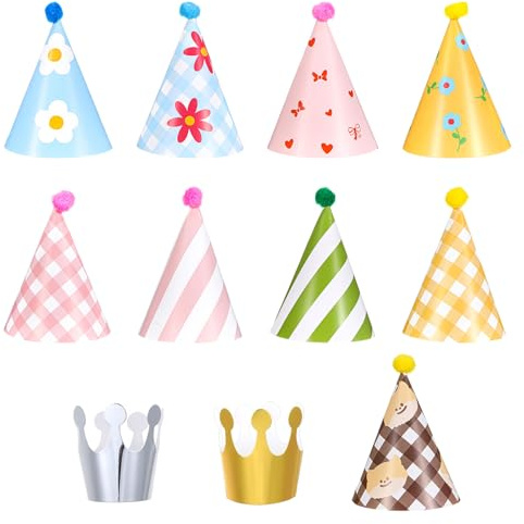 Ymapinc 11 stycken födelsedag partyhatt set, 2 kronor partyhattar och 9 födelsedag partyhattar för Happy Birthday-festdekoration