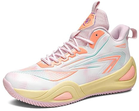 KIUSMETY Girls Boys Basketball Shoes High Top Fashion Volleyball Kids Non Slip Comfortable Indoor Outdoor Sneakers Pink Size 4 Big Kid