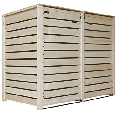 Lukadria Mülltonnenbox Mülltonnenverkleidung Mülltonnecontainer für 2 Tonnen Holz 120L - 240L Natur mit Rückwand Hamburg