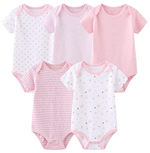 Chamie Baby Bodysuit Cotton Short Sleeve Vests for Newborn 5-Pack One-Piece Suit for Boy and Girl 0-12 Months