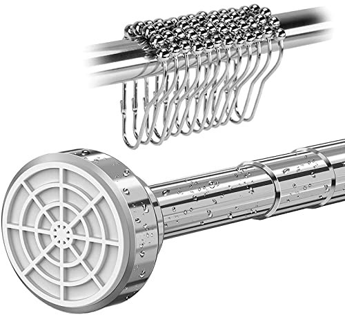 Newgoal Teleskopstange Duschvorhangstange ohne Bohren Edelstahl sicherer Halt Einstellbare Länge universell nutzbar als Duschstange Gardinenstange Kleiderstange，Ausgestattet mit 12 Duschvorhangringen