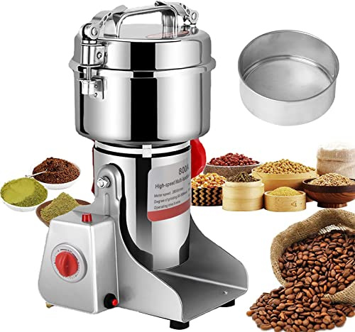 Hoapin Molino de Cereales Eléctrico Molinillo de Hierba de Acero Inoxidable de Alta Velocidad Superfina para Hierba Café Grano Especias Condimentación (800g 3200W)