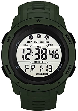 Digital sportklocka, män digital sportklocka militär elektroniska vattentäta armbandsur män med stoppur larm LED-bakgrundsbelysning (grön), Grön, Remsa