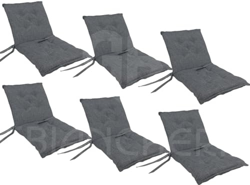 GBiancheria Set di 6 Cuscini Imbottiti per Sedie con Schienale da Esterno ed Interno Resistente e Comodo per Sedie Reclinabili, Spiaggine e Poltrone da Giardino Made in Italy (Grigio)