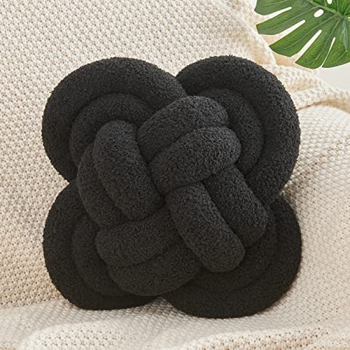 Xiashrk Knot Pillow Ball, 12 Soft Decorative Throw Pillows for Couch Bed, Black Knotted Plush Throw Pillow Handmade Square Cushion Home Couch Decor Pillows for Living Room