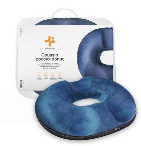 Inphysio Steißbeinkissen in Donutform - Orthopädisches und ergonomisches Kissen aus Memory-Schaum - Stuhlkissen Büro, Auto - Rückenschmerzen, Schwangere, Hämorrhoiden - 45x40x7 cm