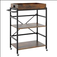 KOMFOTTEU Chariot de Service Industriel avec 4 roulettes verouillées, Desserte de Cuisine avec Plateau supérieur Amovible, Chariot de Bar à 3 Niveaux, Style Vintage, 72,5 x 40 x 93 cm