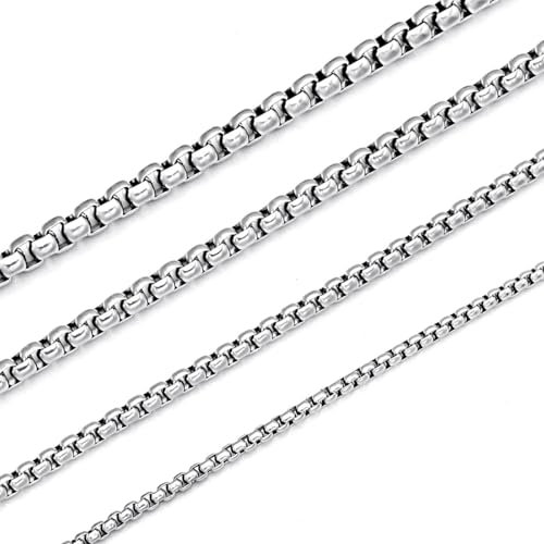 HSWYFCJY Mens Necklace Silver Round Box Chain Width 4mm 316L Stainless Steel Rolo Chain Necklace Length 50cm Birthday/Holiday Jewellery Gifts for Women Men