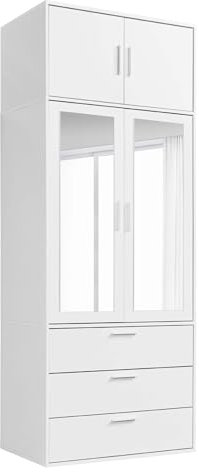 mokebo Kleiderschrank mit Spiegeltüren 2-türig & 3 Schubladen 'Der Grenzenlose', deckenhoher Spiegelschrank, Schlafzimmerschrank oder Schrank mit Spiegel in Weiß aus Holz in 90x234x58 (BxHxT)