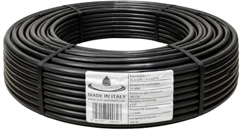 acquaverde | Ala Gocciolante ø 16 mm Passo 80 cm con Gocciolatore Doppio Foro 2 L/H SUPER, Rotolo da 100 mt, Tubo In Polietilene per Irrigazione a Goccia Automatica, Nero - Orto Facile