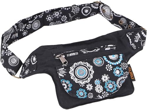GURU SHOP Bunte Gürteltasche, Patchwork Festival Bauchtasche, Crossbody Bag- Schwarz/weiß, Unisex - Erwachsene, Baumwolle, 14x17x5 cm
