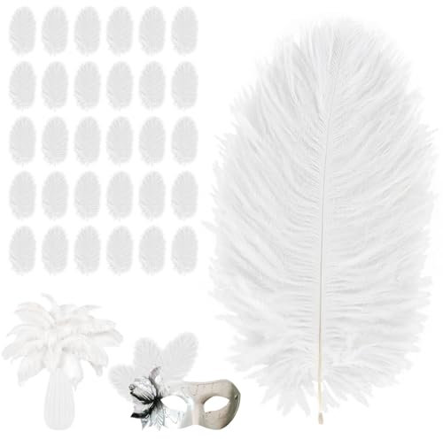 30 Stück Straußenfeder, Federn Weiss, 15-20cm Straussenfedern, Weiße Federn zum Basteln für Hochzeiten, Esstische, Karneval, Traumfänger Dekoration