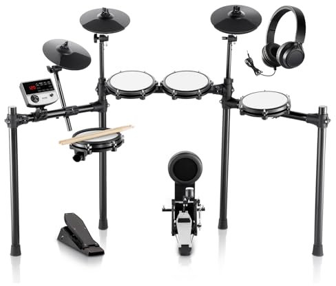 VEVOR E-Drum-Set, 32 Drum-Kits und 480 Sounds, elektronisches Schlagzeug, USB-MIDI-unterstütztes 203,2 mm Leises Mesh-Snare-E-Drum-Set mit 254 mm Becken, Drumsticks und Pedalen, E Drums