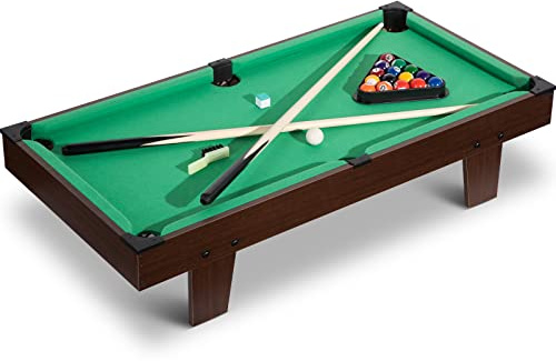 36 Mini Pool Table & Billiard Set, Portable Billiards Game, Small Tabletop Pool Set Includes Balls, Sticks, Chalk, Brush & Triangle for Family (Dark Brown)