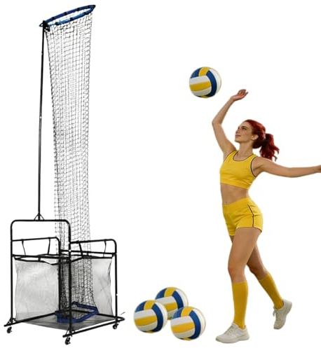 HuKaiL Volleyball-Setztrainer mit Rädern, Volleyball-Trainernetz Einstellbare mit 0°-90° Winkel und 1.7-3.3 m Höhe, Rebounder übungsnetz Abnehmbare mit Auffangtasche zum Schlagen, Spiken
