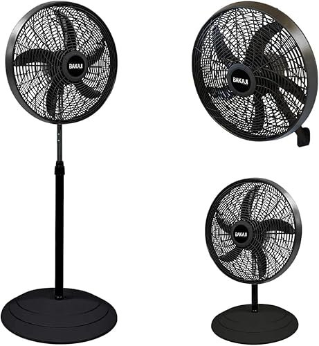 BAKAJI Ventilateur à colonne de puissance 55 W en acier et PP, diamètre pale 40 cm et grille de 50 cm, 3 vitesses sélectionnables Hauteur réglable Oscillation horizontale (noir 3 en 1)