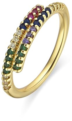 LUXENTER Anillo con Circonita Multicolor acabado en Oro 18K. Multicolor. Joyas para Mujer - Modelo Tazel