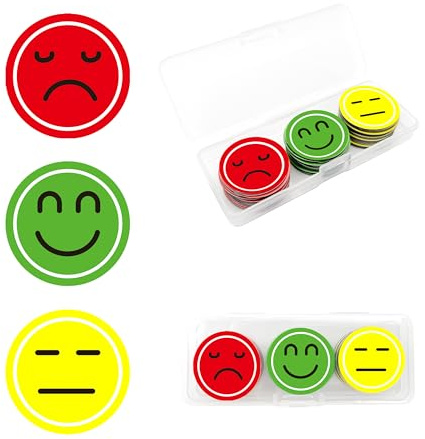 FloraVigo Lot de 42 aimants Smiley, Tableau de récompense pour Enfants, Bonne Attraction magnétique, avec boîte en polypropylène, Humeur, Tableau, Cadeau de Bureau, 2,5 cm (Visage Souriant)
