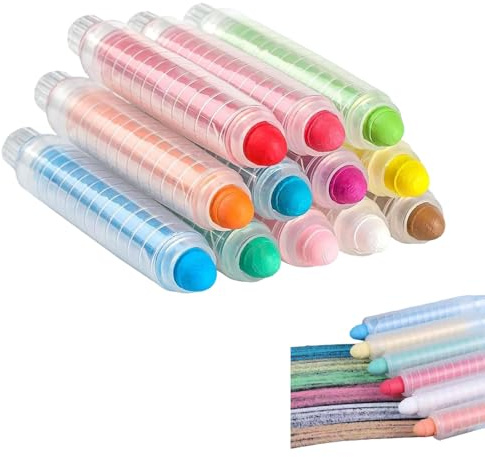 FUSONGQINTANG 12 Pièces Sans Poussière Craies de Couleur Craie Lavable Hydrosoluble Craies Extérieures Enfant avec Porte-Craie Rétractile pour Tableau Noir et Blanc