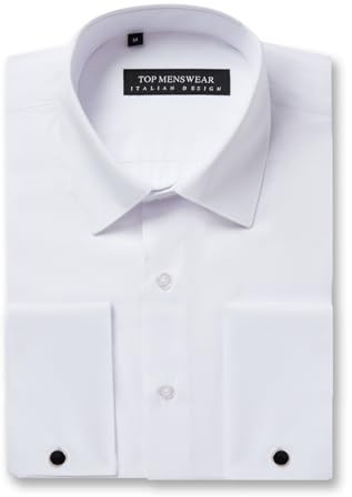 MrDoubleCollar Top Mens Wear White Double Cuff Formal Dress Shirts Slim Fit Include Metal Cufflinks Long Sleeve
