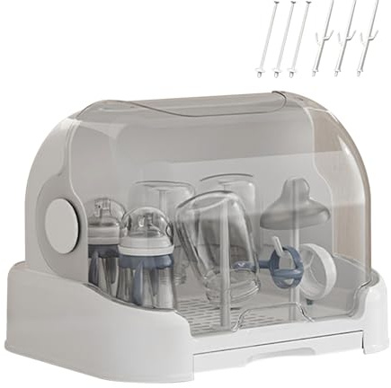 MWZBTG Organizador Y Secador De Biberones con Tapa - Estante De Almacenamiento con 6 Soportes Y Bandeja De Escurrimión Extraíble, para Utensilios De Lactancia Accesorios De Bebé En La Cocina