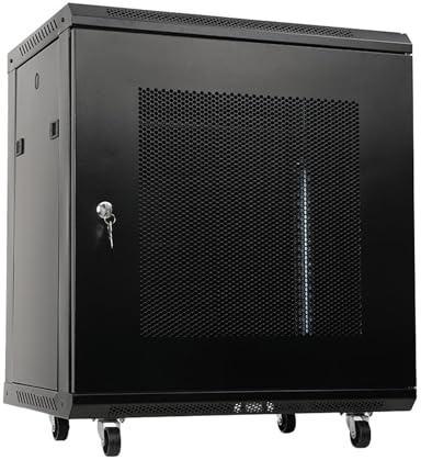 NICCOO 12U Server Rack Data Cabinet Wall Mounted 19inch Storage Rack Portable AV Cabinet with 4 Detachable Wheels for Home, Office, Server Room Network Computer Equipment