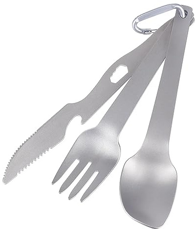 Knife Spoon Camping Dishware Flatware for Hiking with Carabiner Storage Bag