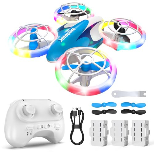 Mini drone jouet pour enfants à partir de 6 ans et plus pour garçons, avion RC jouet drone avec lumières LED sympas, quadricoptère avec flips 3D et 3 batteries, temps de vol de 30 min, cadeau amusant