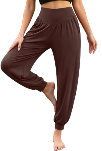 Terecey Pantalon Sarouel Femme Ample Taille Haute | Ceinture Élastique, Tissu Doux plus Couvrant, Bas Resserrés, Ligne Lisse sans Cordon ni Poche