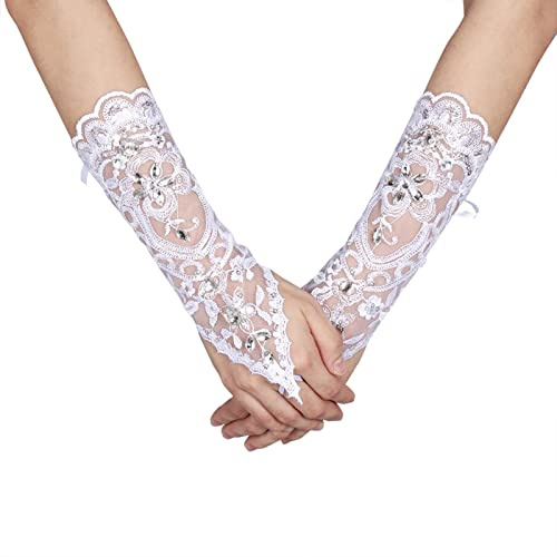 Zerodis Brudhandskar Fingerfria med Spets, Beige, Polyester, 27,5 cm x 13 cm, för Bröllopsfest