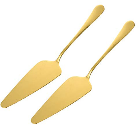 Hemoton Paletta per torta da 2 pezzi con coltello per torta e paletta per torte, supporto per torte, tagliaporta triangolare con lama ondulata (oro)