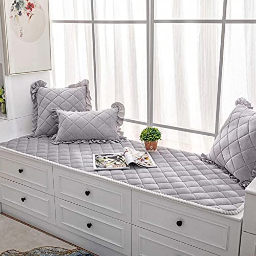 KaYomax Bay Window Seat Cushion Indoor Modern Tatami Mat Non-Slip Balcony Area Rug Solid Color Living Room Sectional Sofas Couch Slipcover Grey 24 × 83 inch