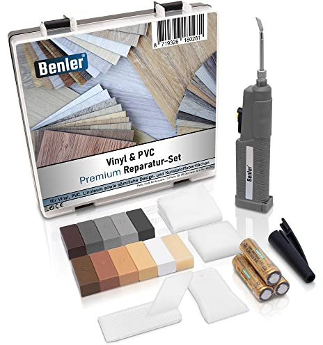BENLER PVC Vinyl and Plastic Kit for Plastic Surfaces such as Vinyl Floor, PVC Flooring and Worktop - Laminate Parquet Wood Look Grey - Hard Wax Wood Putty