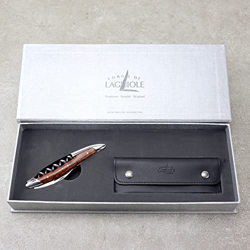 Forge De Laguiole Geschenkset Kellnermesser Sommelier Messer- Griff Amourette - Glänzend + schwarzes Lederetui + Poliertuch