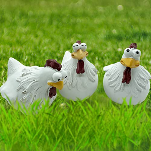 Lot de 3 figurines décoratives en céramique - Poulets - Décoration de jardin - Pour l'extérieur - Poulets - Décoration de jardin - Poulet - Décoration de jardin - Pour clôture, jardin, ferme