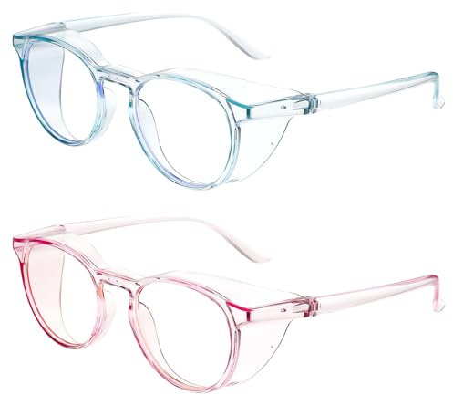 YUXIANLB Lot de 2 lunettes de sécurité anti-buée pour infirmières et femmes – Lunettes de protection contre la poussière et les UV pour homme et femme (rose et bleu)