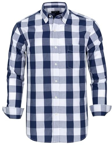 Men's Button Down Shirts Plaid Long Sleeve Dress Shirts Regular-Fit Casual Shirt(PK431,L)