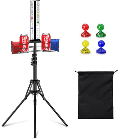 Lokuc Cornhole Scoreboard with Drink Holder, Height Adjustable Foldable Cornhole Score Keeper with Storage Rack Includes 4 Magnets, 1 Storage Bag, Suitable for Outdoor Yard Games