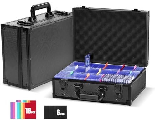 ProCase Toploader Boîte à Cartes, Boîte Antichoc de Grande Capacité 600+ Toploader avec Compartiments Réglables, Étui pour Cartes à Collectionner, Cartes de Sport -Noir