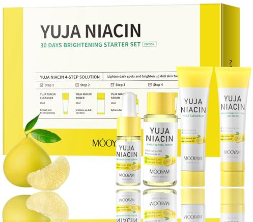 ARCHIDATE Yuja Gesichtspflege Set Damen - 4 Stück Niacinamid Beauty Set Mädchen - Beauty-geschenksets mit Reiniger-Toner-Serum-Creme - Feuchtigkeit Hautpflege Sets Geschenke für Frauen Pflege Set Kit