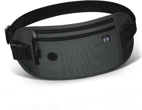 TENXSNUG Geldgürtel mit RFID-Blockierungstechnologie, Wasserdicht Flache Bauchtasche für Damen und Herren, Reise Bauchtasche Diebstahlsicher für Bargeld Karten Reisepass, Grau