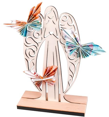 Angelo Custode come Regalo in Denaro per Battesimo o Comunione, Statuetta Decorativa per Soldi Fai da Te, Figura in Legno per Matrimoni o Anniversari, Contenitore Porta Denaro, Idee Regalo Creative